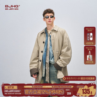 收腰撞色宽松韩系风衣外套 春秋季 BJHG不计后果中长款 夹克外套男款