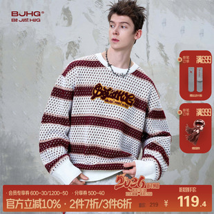 针织衫 BJHG不计后果多巴胺圆领毛衣男款 条纹情侣装 冬季 女 2025新款