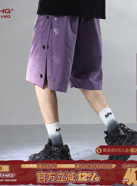 BJHG不计后果轻薄透气短裤男夏季潮牌运动裤子休闲紫色宽松五分裤