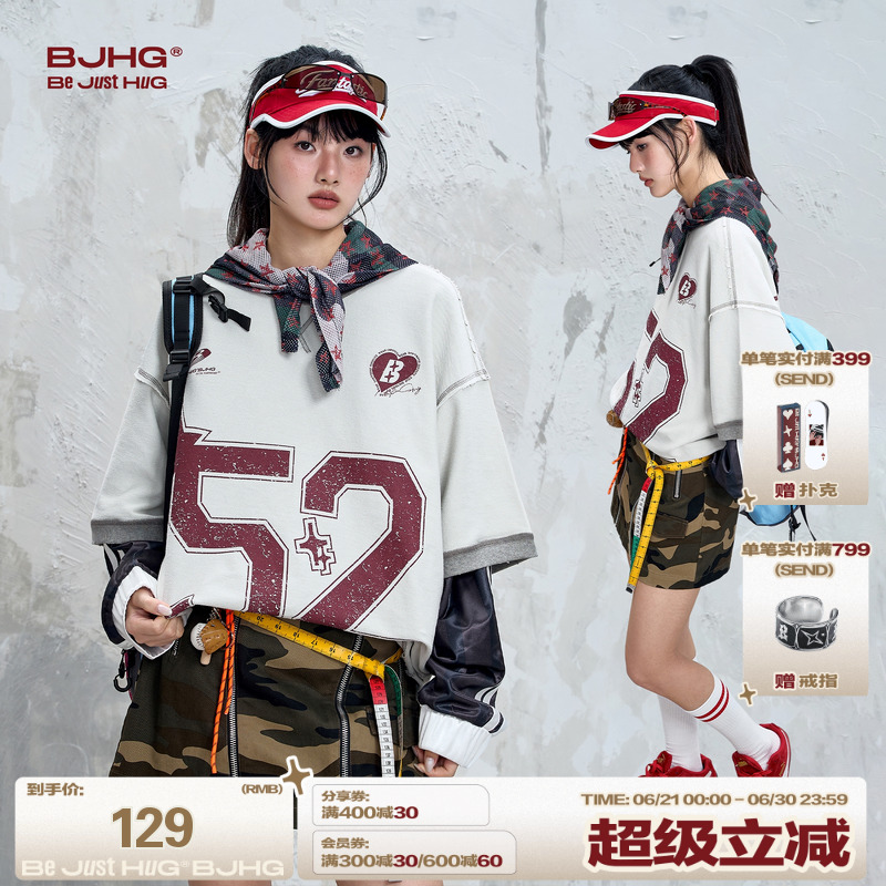 BJHG不计后果 美式棒球t恤短袖男款夏季潮牌复古衣服新款情侣半袖