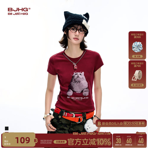 BJHG小猫趣味短袖T恤女款凉感