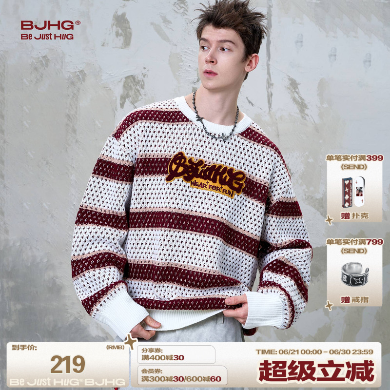 BJHG不计后果新款多巴胺毛衣男款秋季2025新款条纹情侣款针织衫