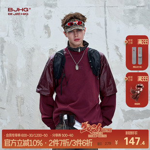 休闲运动暖皮情侣长袖 BJHG不计后果 冬季 卫衣男女款 T恤 假两件美式