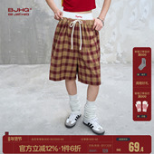 男款 夏季 新款 BJHG不计后果轻薄透气格子短裤 直筒百搭休闲五分裤 女
