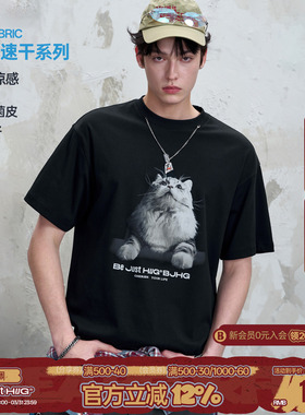 陈赫同款BJHG不计后果小猫t恤短袖男款夏季凉感速干美式情侣T恤女