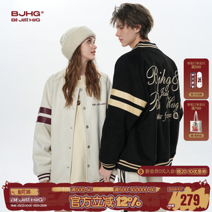 环保麂皮绒情侣装 外套春季 夹克女 复古棒球服男款 BJHG不计后果美式