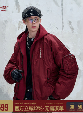 BJHG不计后果90白鸭绒假两件羽绒服男款冬季外套新年红色羽绒服女