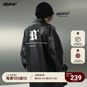 BJHG不计后果秋季美式复古鳄鱼纹PU皮衣夹克男生潮情侣运动外套女