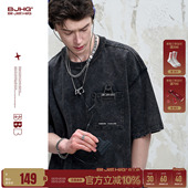 高街潮牌水洗纯棉半袖 夏美式 T恤女 t恤男款 BJHG不计后果双面穿短袖