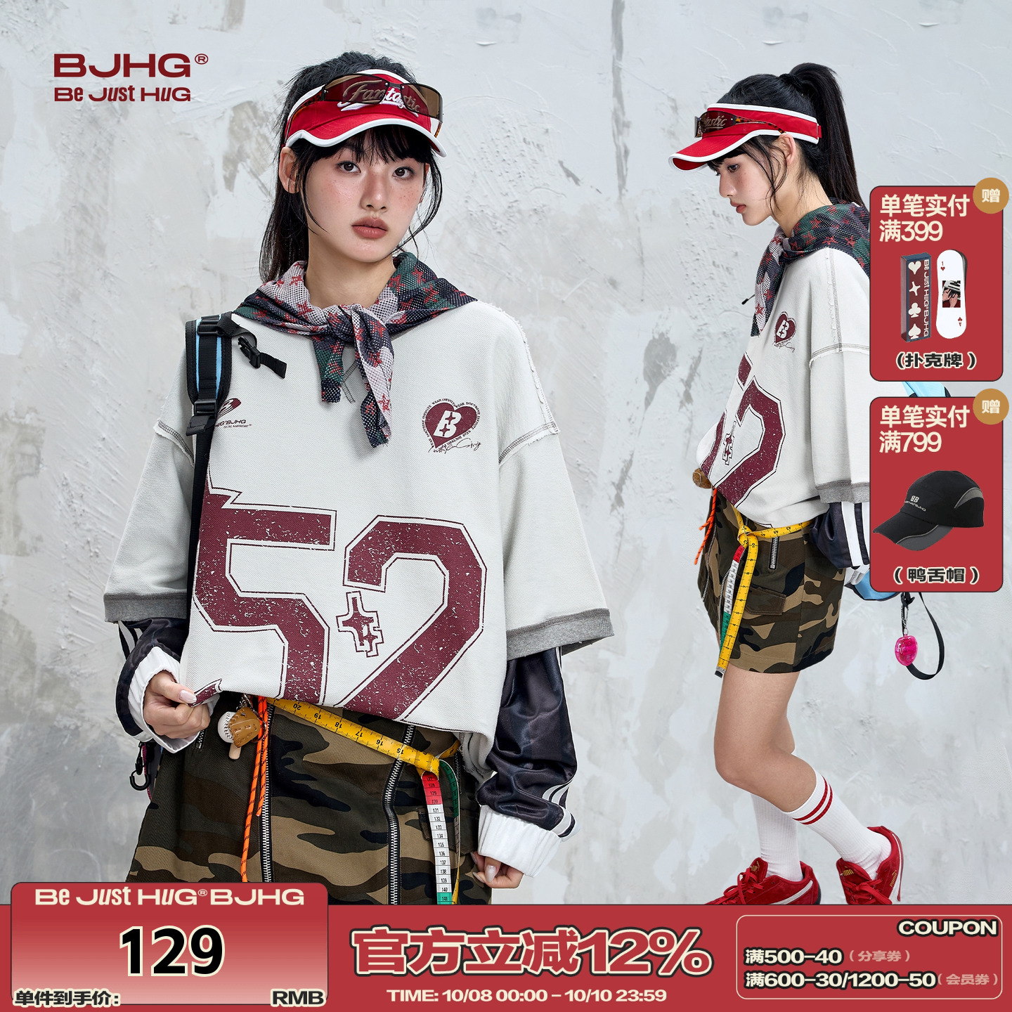 BJHG不计后果 美式棒球t恤短袖男款夏季潮牌复古衣服新款情侣半袖