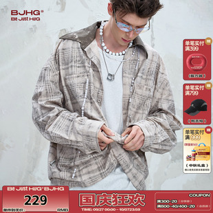 新款 BJHG不計后果復古格子襯衫 男款 秋季 復古潮牌痞帥襯衣外套 美式