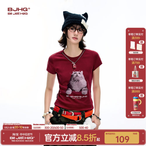 BJHG小猫趣味短袖T恤女款凉感
