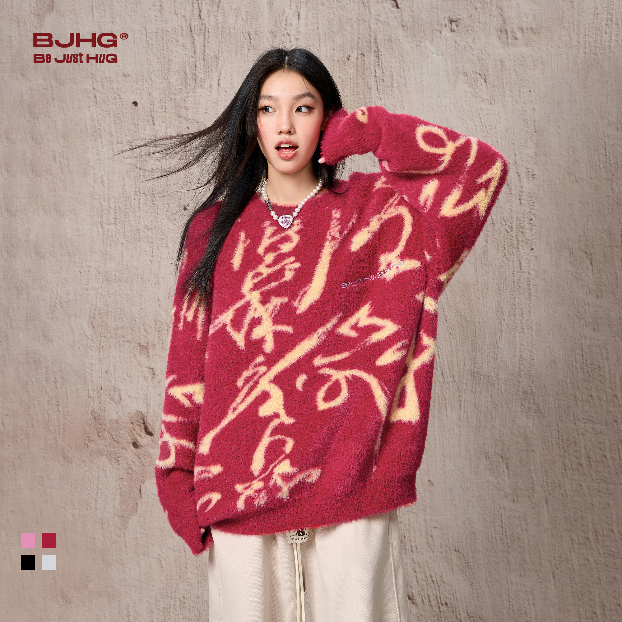 BJHG新中式仿貂毛圆领毛衣