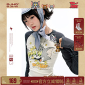 夏季 t恤女款 BJHG不计后果复古长袖 潮牌撞色上衣 猫和老鼠联名