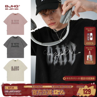t恤男款 夏季 新款 BJHG不计后果 休闲半袖 复古短袖 潮牌情侣装 女 美式