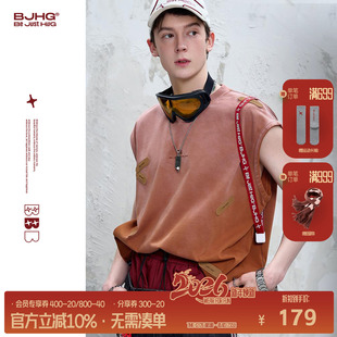 潮流痞帅休闲复古街头无袖 BJHG不计后果 夏季 健身背心男款 t恤 美式