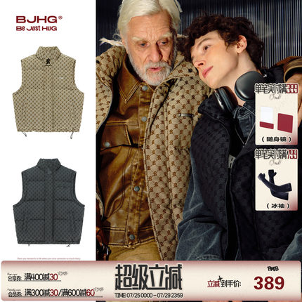 BJHG不计后果美式老花羽绒马甲男款冬季潮牌痞帅高级感羽绒服外套