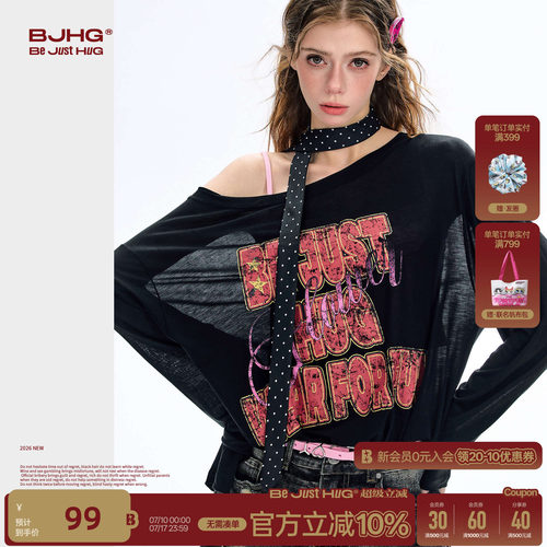 BJHG复古千禧黑色罩衫女长袖T恤