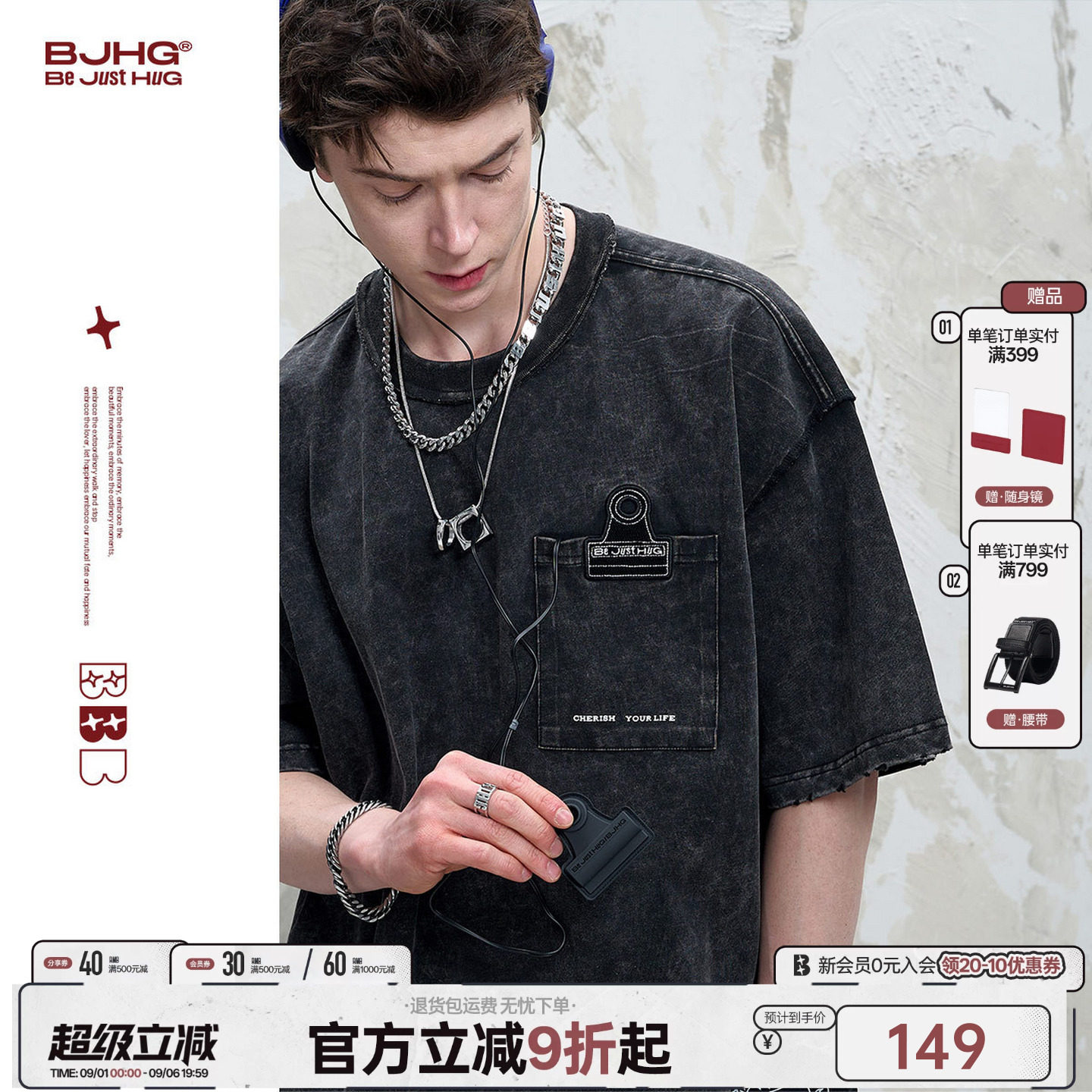 BJHG复古美式短袖T恤夏季图片