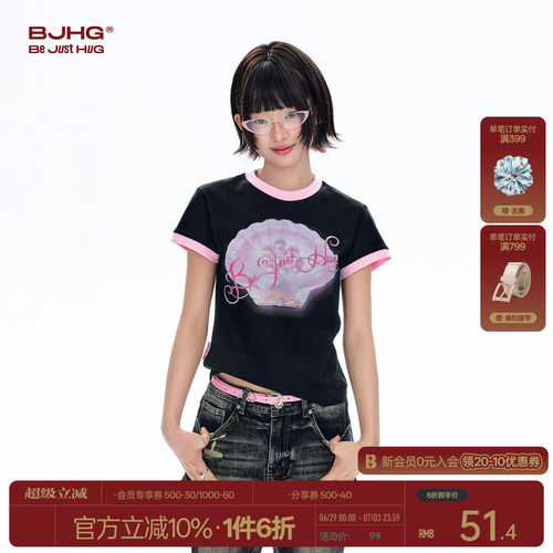 BJHG美式印花短袖T恤女纯棉上衣