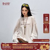 打底衫 t恤男士 早春内搭休闲宽松卫衣女 复古做旧长袖 BJHG不计后果