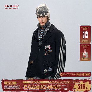潮牌设计感空气层夹克外套女 春季 BJHG不计后果拼条西装 外套男款