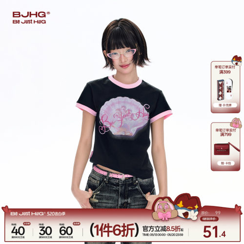 BJHG美式印花短袖T恤女纯棉上衣