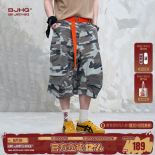 男款 七分裤 夏2026新款 潮牌休闲工装 子女 美式 BJHG不计后果迷彩短裤