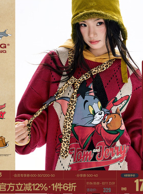 【猫和老鼠联名】BJHG不计后果菱格红色毛衣男款冬情侣羊毛针织衫