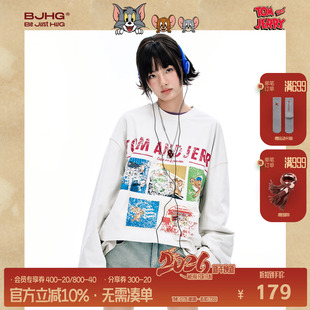 秋季 t恤男款 BJHG不计后果长袖 潮牌小白t卫衣女 猫和老鼠联名
