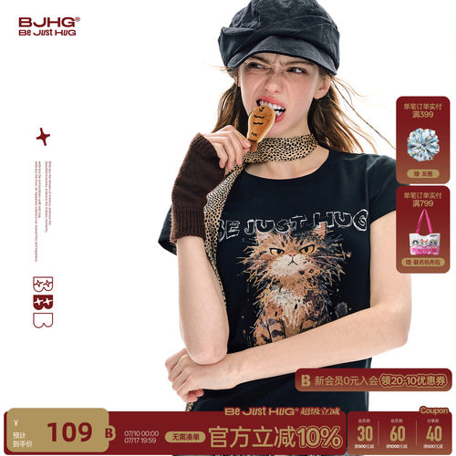 BJHG不计后果设计感小猫短袖女款