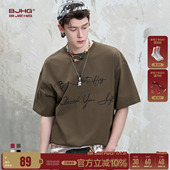 美式 夏季 复古基础印花情侣T恤上衣女 男款 BJHG不计后果纯棉t恤短袖