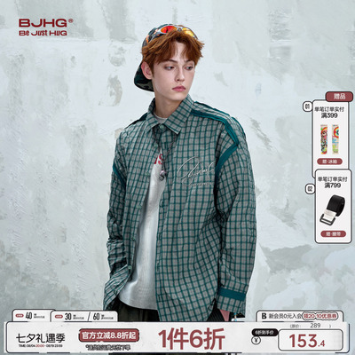 BJHG不计后果美式复古格子衬衫男