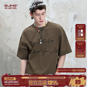 美式 夏季 复古基础印花情侣T恤上衣女 男款 BJHG不计后果纯棉t恤短袖