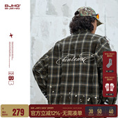 BJHG不计后果复古格子衬衫 外套男春秋潮牌泼墨宽松休闲衬衣外套女