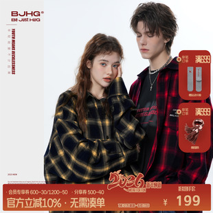 男款 美式 长袖 外套宽松休闲情侣装 上衣女 秋季 BJHG不计后果格子衬衫