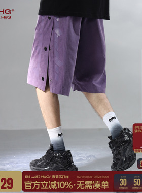 BJHG不计后果轻薄款运动短裤男款夏季裤子潮牌休闲紫色宽松五分裤