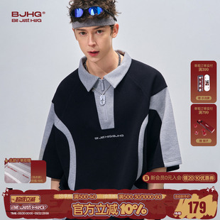 BJHG不计后果美式复古短袖polo衫男款夏季新款简约潮撞色宽松半袖