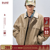 上衣拼接短外套女 工装 BJHG不计后果复古翻领皮衣夹克外套男款 春季