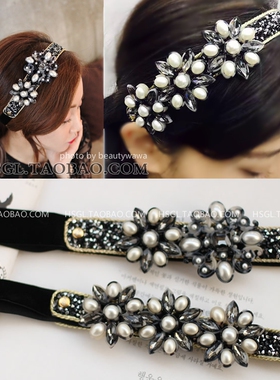 732韩国进口代购发饰GRAINDEBEAUTE/az手工奢华水晶发箍系带发带