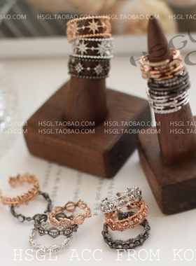 韩国进口东大门正品代购1990叶子蛋白石六芒星尾戒开口戒指环戒指