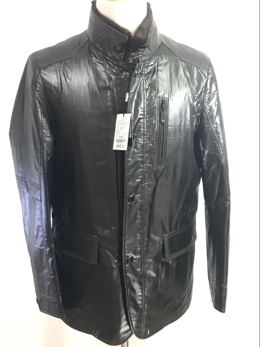 正品利郎男装冬季棉衣尼克服水貂毛领可拆内胆咖啡色2DNK0042Y