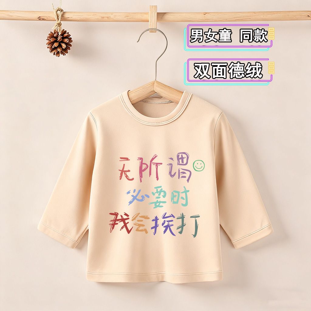 无所谓必要时我会挨打~女童2025冬季德绒打底衫儿童T恤保暖上衣潮