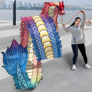 广场舞中老年人男女健身龙带甩彩带中国飞龙钢架龙头舞龙表演道具