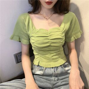 质量2025年温柔风法式泡泡袖短款方领上衣设计感小众女夏图片