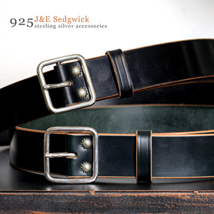 925纯银小贝扣英国JE马缰革头层牛皮38mm宽男女通用手工皮带腰带