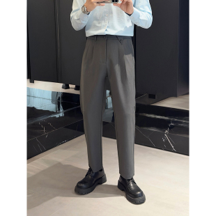 男中腰通勤简约风直筒长裤 里奈男装 高端定制轻熟风商务锥形小西裤