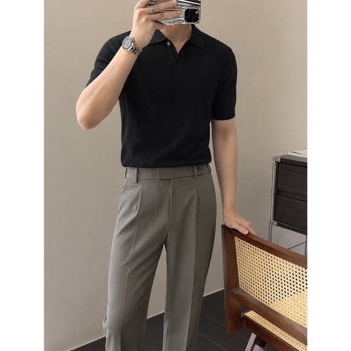 轻熟风冰丝针织polo衫男夏季