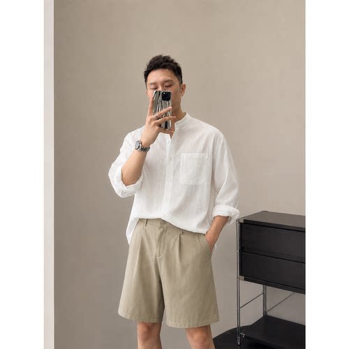 新中式立领天丝衬衫男长袖夏季