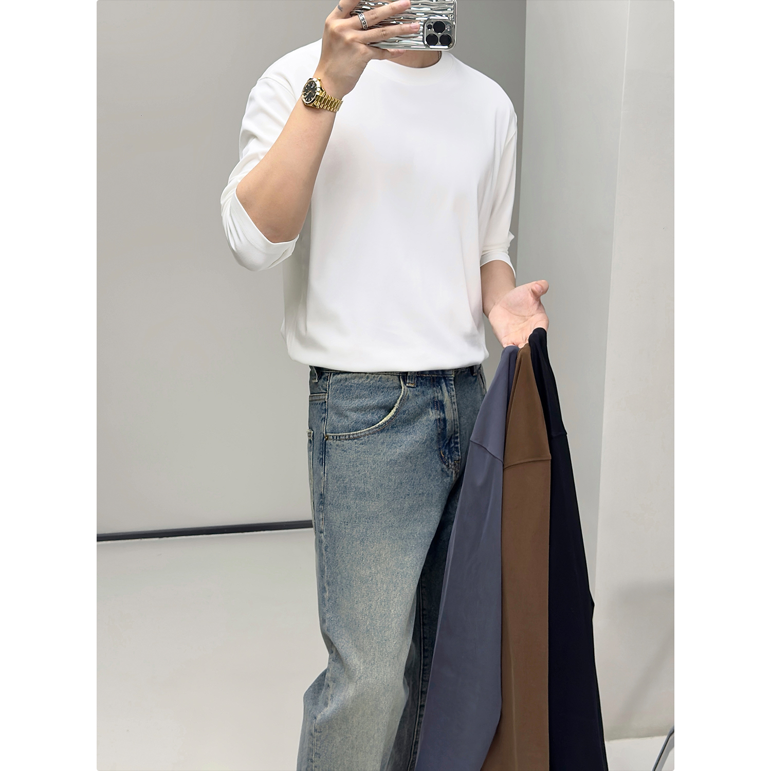 秋季绒感亲肤舒适纯色长袖打底衫